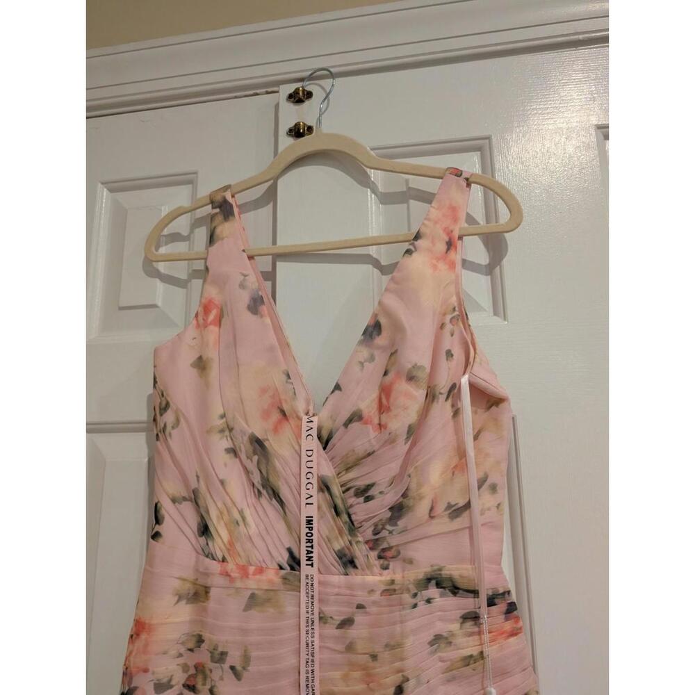 NWT Mac Duggal Pink Floral Asymmetrical Ruffle Hem Dress Size 8 - Picture 6 of 7